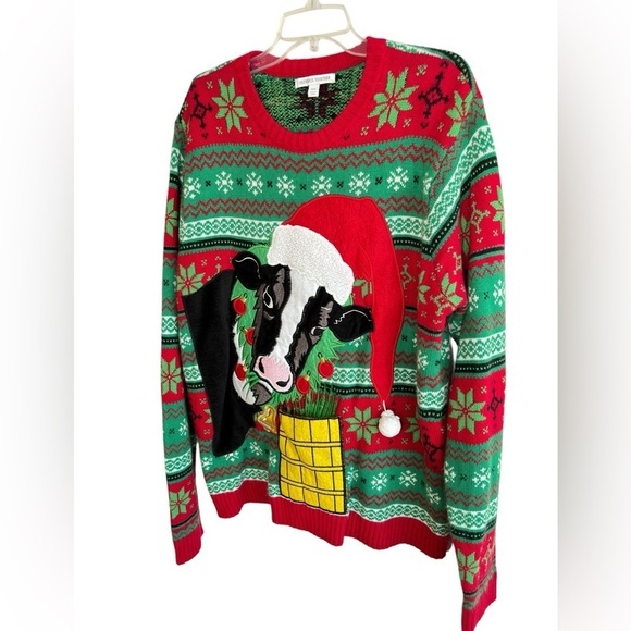 Celebrate Together Mens Ugly Cow Christmas Sweater Drink Pocket Size XXL Holiday - Picture 3 of 14